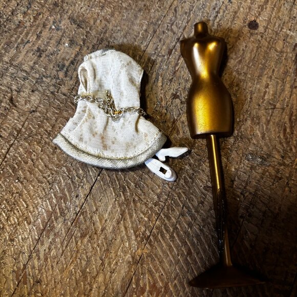 Topper Dawn doll clothes Glori Dancing Series Cream and Gold mini dress 1115 - Picture 1 of 2